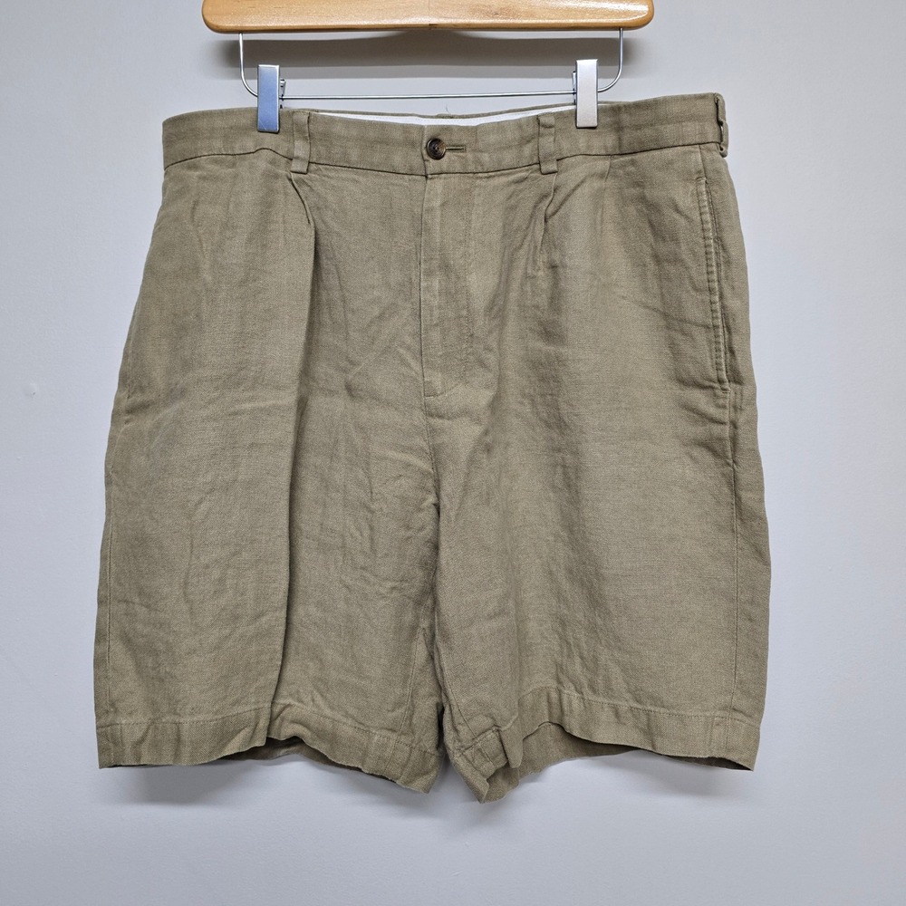 Brooks Brothers Irish Linen Shorts Mens 36 Khaki Pleated Coastal Old Money